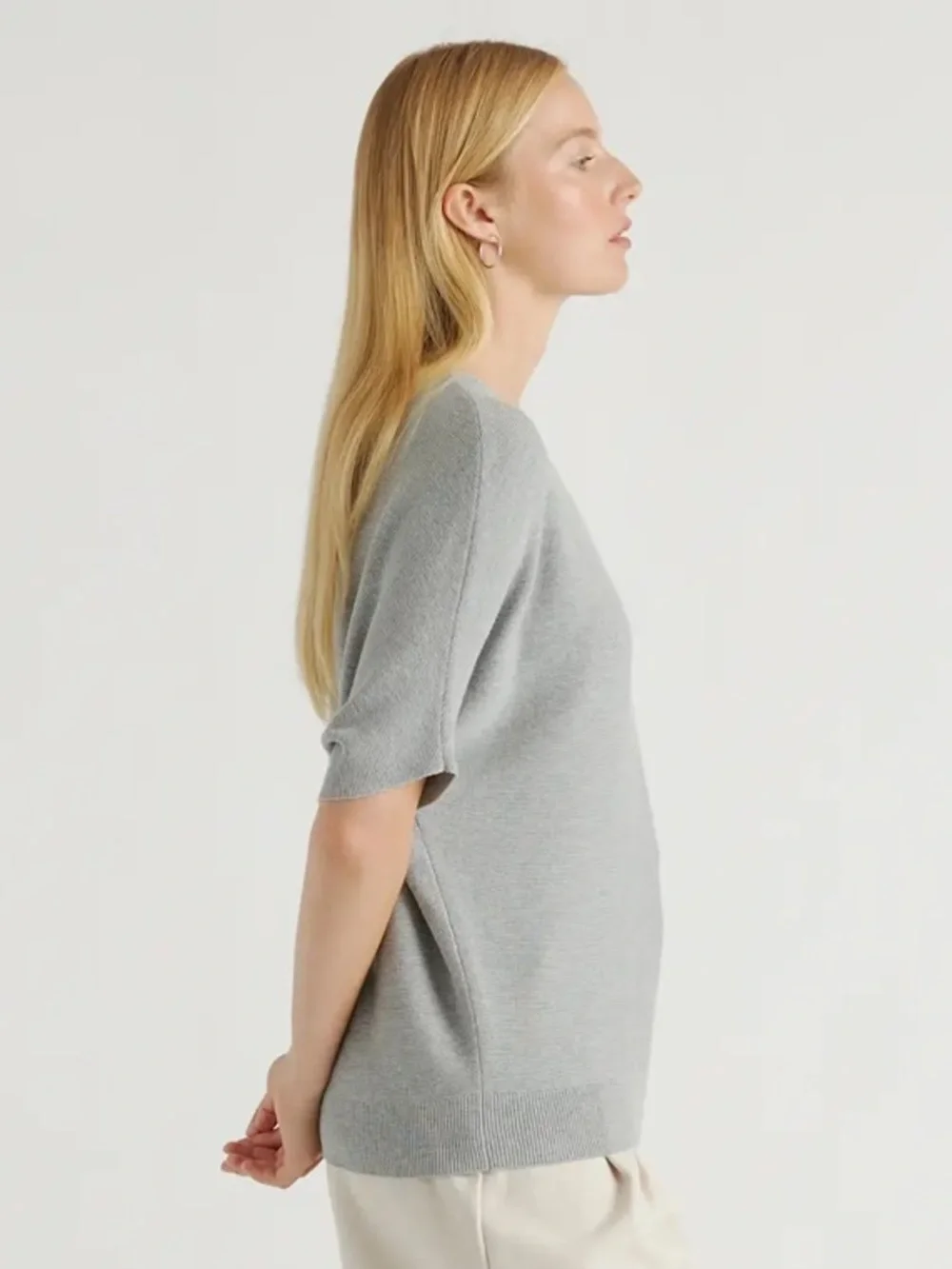 Quince Lightweight Cotton Cashmere Link-Stitch Dolman Heather Grey Sweater NWT S - Picture 4 of 16